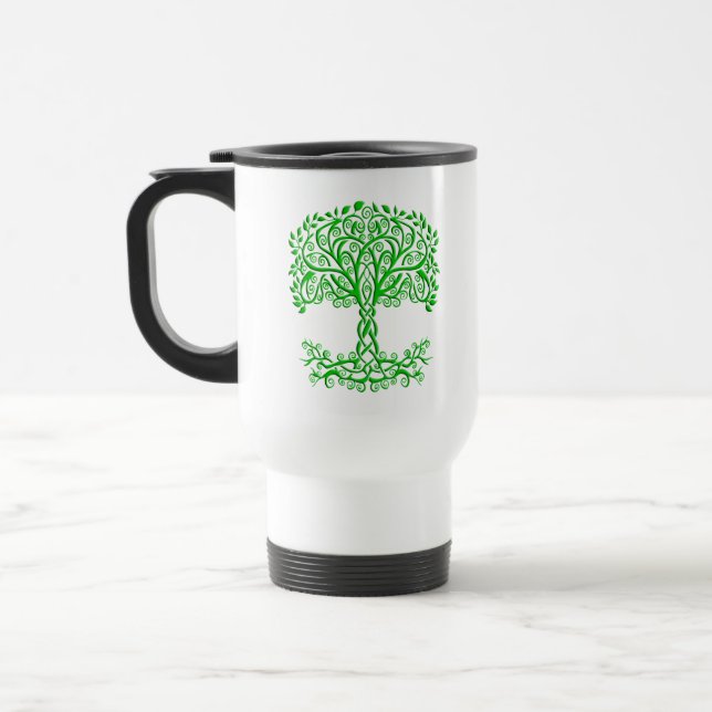 Green Celtic Tree Of Life Travel Mug (Left)