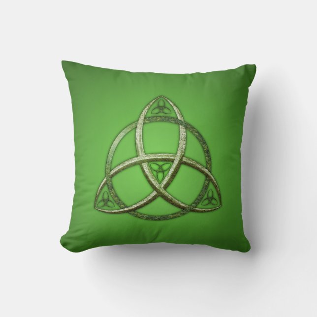 Green Celtic Trinity Knot Throw Pillow (Front)