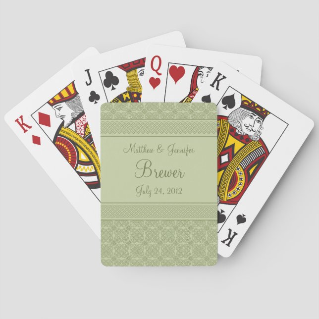 Green Celtic Wedding Gift, Favor and Memento Poker Cards (Back)