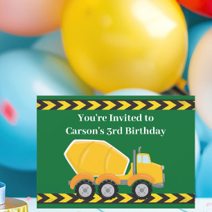 Green Cement Mixer Truck Boys Birthday Party Invitation