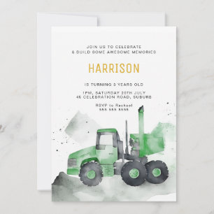 Green Cement Truck Birthday Invitation
