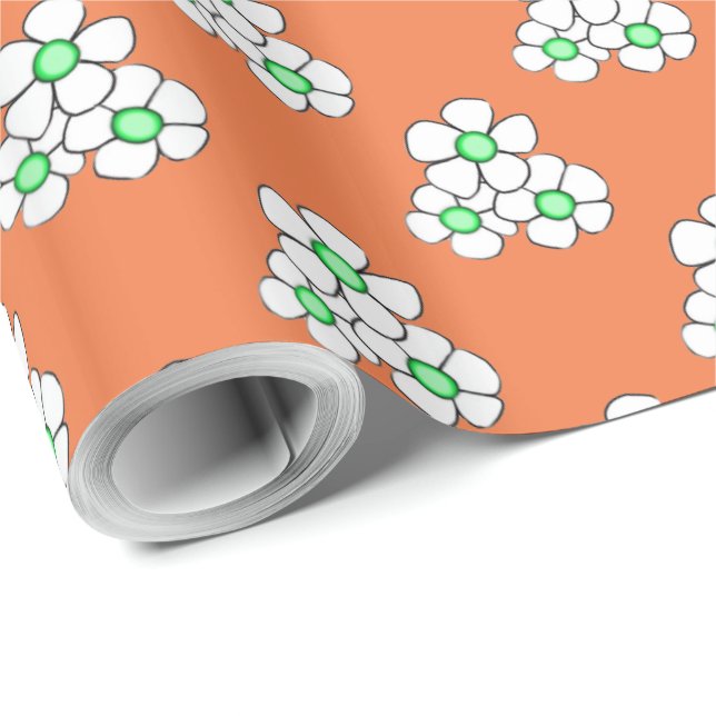 Green Centered Daisy Wrapping Paper (Roll Corner)