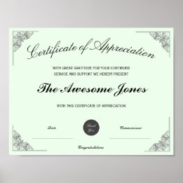 Green Certificate of Appreciation Custom Logo Poster