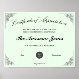 Green Certificate of Appreciation Custom Logo Poster