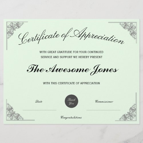 Green Certificate of Appreciation w Custom Logo
