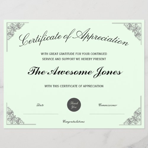 Green Certificate of Appreciation w Custom Logo