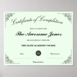 Green Certificate of Completion Custom Logo Poster