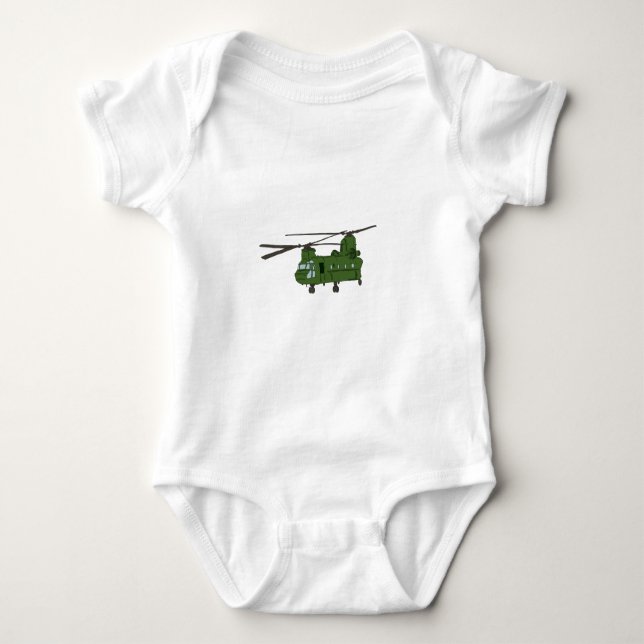Green CH-47 Chinook Military Helicopter Baby Bodysuit (Front)