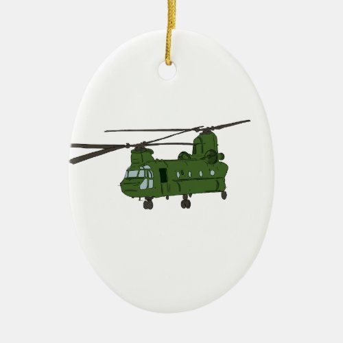 Green CH_47 Chinook Military Helicopter Ceramic Ornament