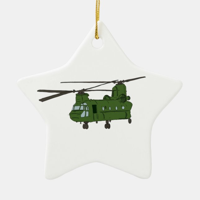 Green CH-47 Chinook Military Helicopter Ceramic Ornament (Front)