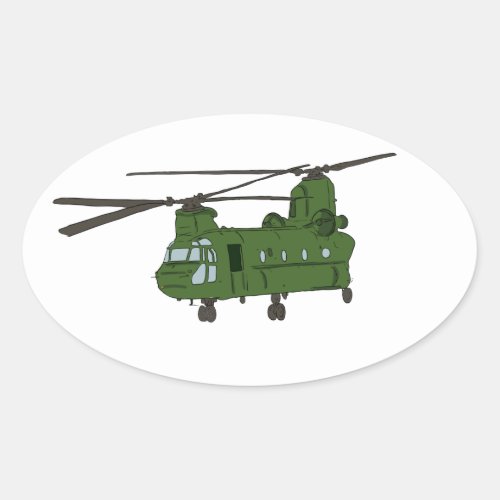 Green CH_47 Chinook Military Helicopter Oval Sticker