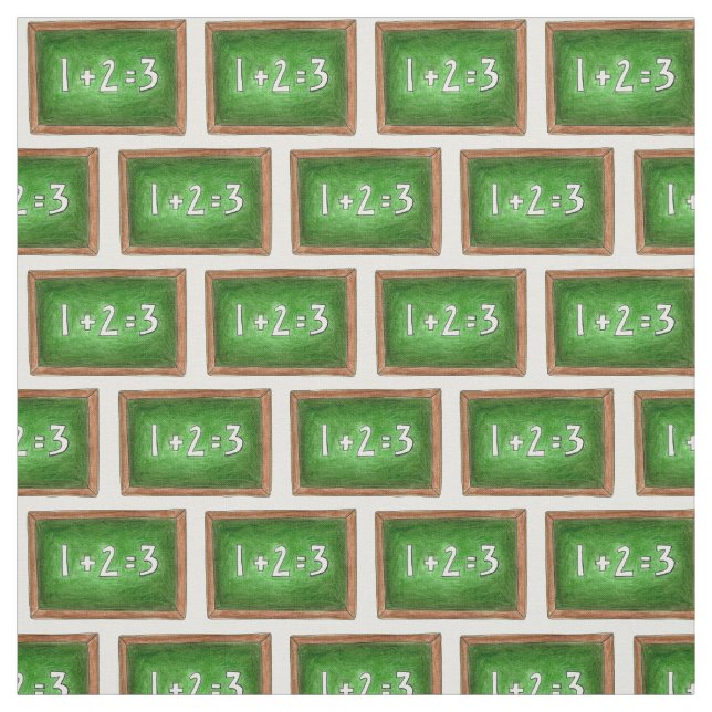 Green Chalkboard 1+2=3 Math Teacher School Slate Fabric (Swatch)
