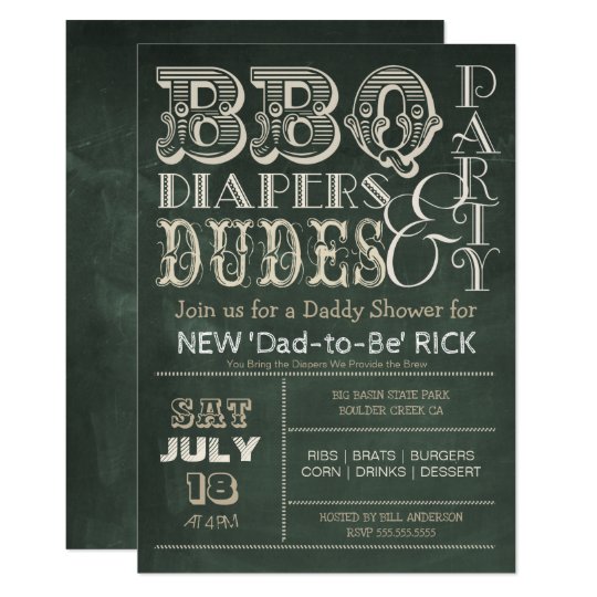 Green Chalkboard Bbq Diapers Dudes Baby Shower Invitation Zazzle Com