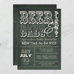 Green Chalkboard BEER Diapers & DADS Baby Shower Invitation