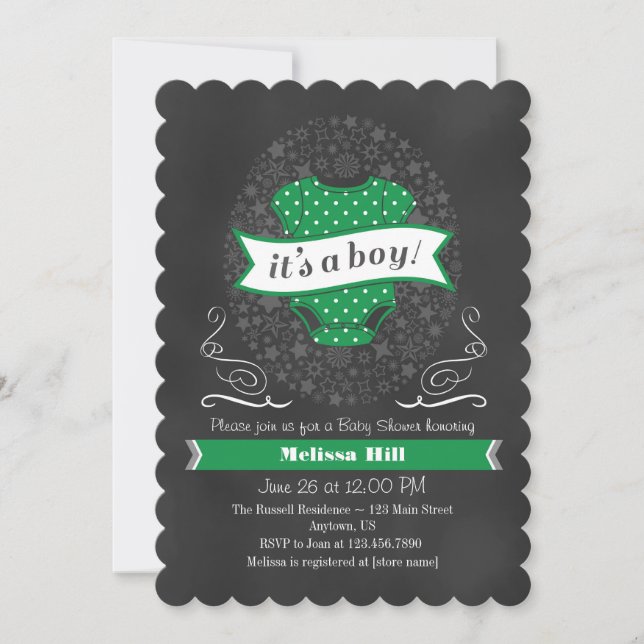 Green Chalkboard Boy Baby Shower Invite (Front)