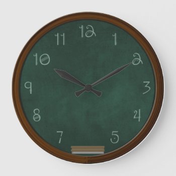 Green Chalkboard Clock With White Chalk Numbers by thatcrazyredhead at Zazzle