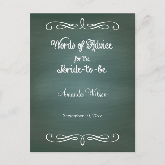 Green Chalkboard Design Bridal Shower Advice Cards (Front)