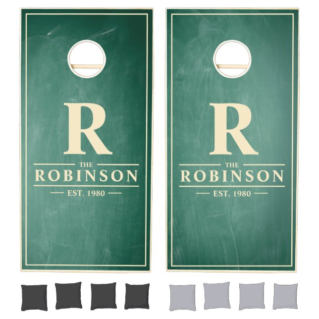Green Chalkboard Family Name & Initial Cornhole Set (Set)