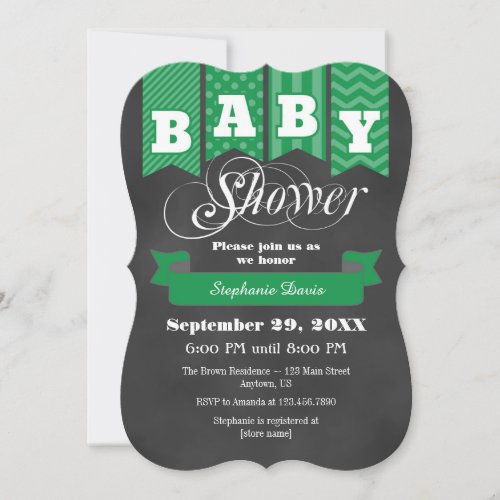 Green Chalkboard Flag Baby Shower Invite