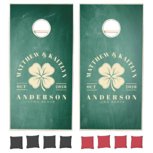 Green Chalkboard Irish Clover Wedding Crest Cornhole Set