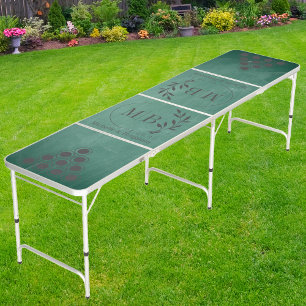 Green Chalkboard Modern Leaf Wedding Monogram DK Beer Pong Table