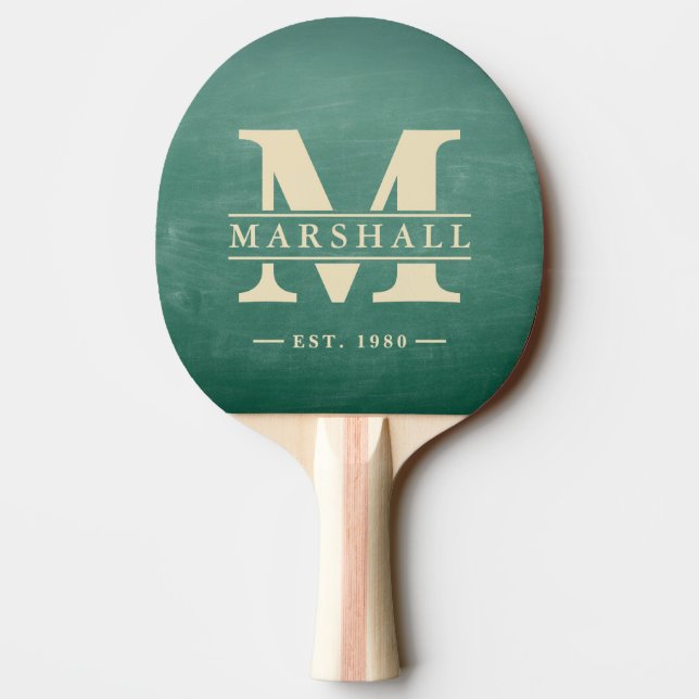 Green Chalkboard Monogram & Name Overlay Ping Pong Paddle (Back)