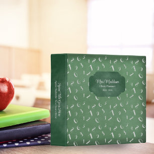 Green Chalkboard Numbers Teacher Class Planner 3 Ring Binder