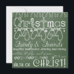 Green Chalkboard Photo Christmas Card<br><div class="desc">Everything merry can be found on our Green Chalkboard Photo Christmas square card featuring white text on a green chalkboard background with a string of mittens,  tree lights,  snowflakes,  holly,  hearts,  and ornaments. You can easily customize this Christmas photo card with your photo and your names!</div>