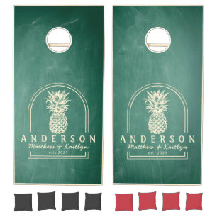 Green Chalkboard Pineapple Wedding Arch & Name Cornhole Set