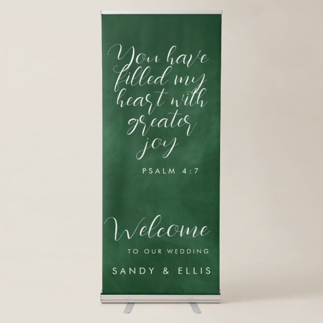 Green Chalkboard Psalm 4 Welcome Retractable Banner (Front)