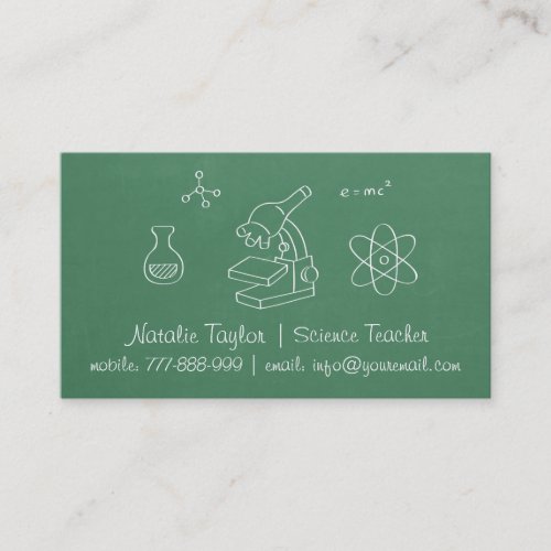 Green Chalkboard Science Teacher Business Cards