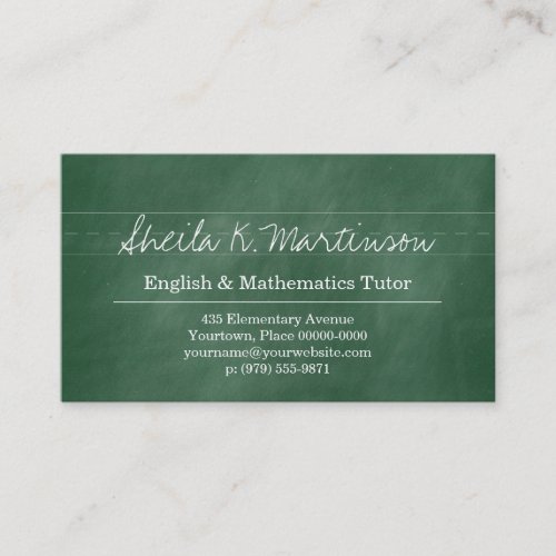 Green Chalkboard Teacher Tutor Business Card