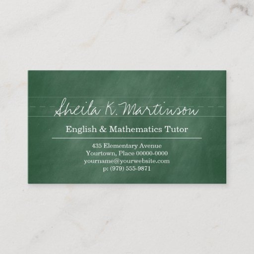Customizable Green Chalkboard Teacher Tutor Business Card