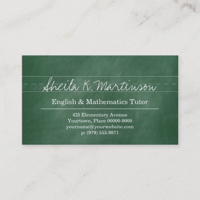 Green Chalkboard Teacher Tutor Business Card (Front)