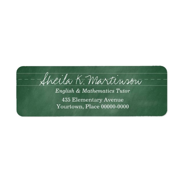 Green Chalkboard Teacher Tutor Label (Front)