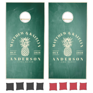 Green Chalkboard Tropical Pineapple Wedding Cornhole Set