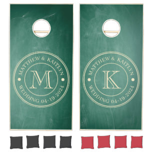 Green Chalkboard Wedding Monogram Cornhole Set