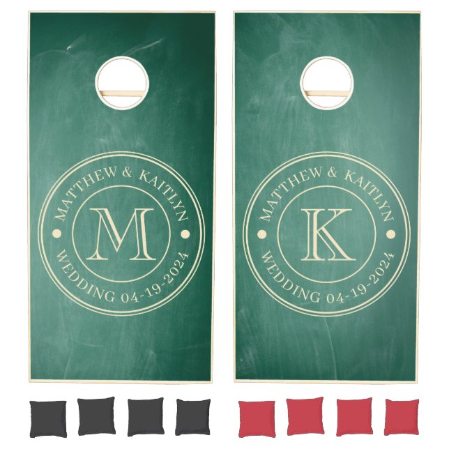 Green Chalkboard Wedding Monogram Cornhole Set (Set)