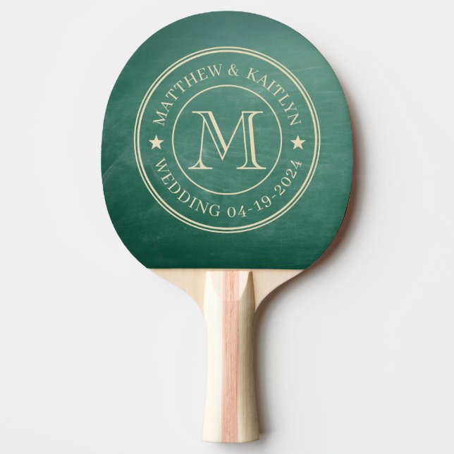 Green Chalkboard Wedding Monogram Star Ping Pong Paddle (Front)