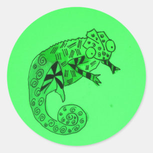 Green chameleon ink classic round sticker