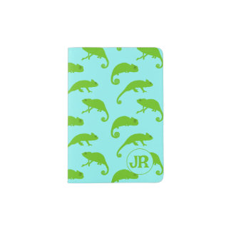 Green Chameleon Monogram Lizard Passport Holder