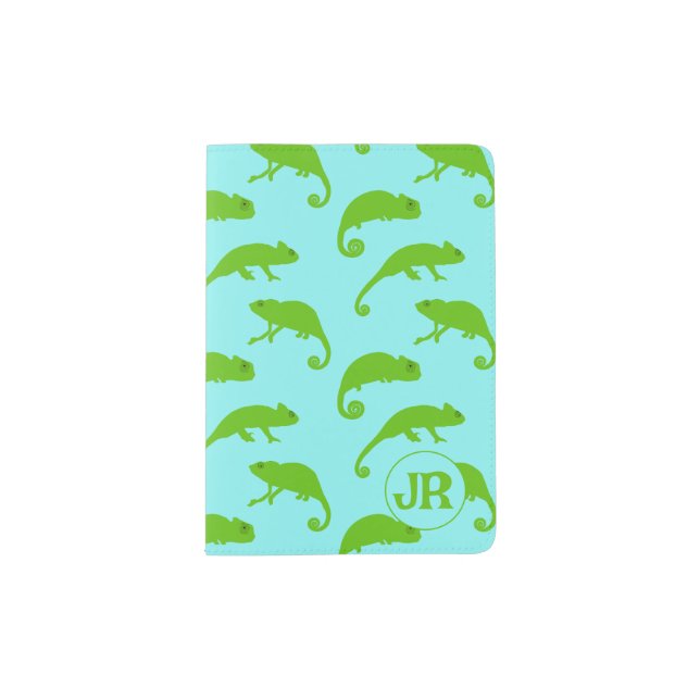 Green Chameleon Monogram Lizard Passport Holder (Front)