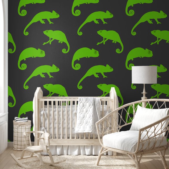 Green Chameleon Pattern Wallpaper (Kids)