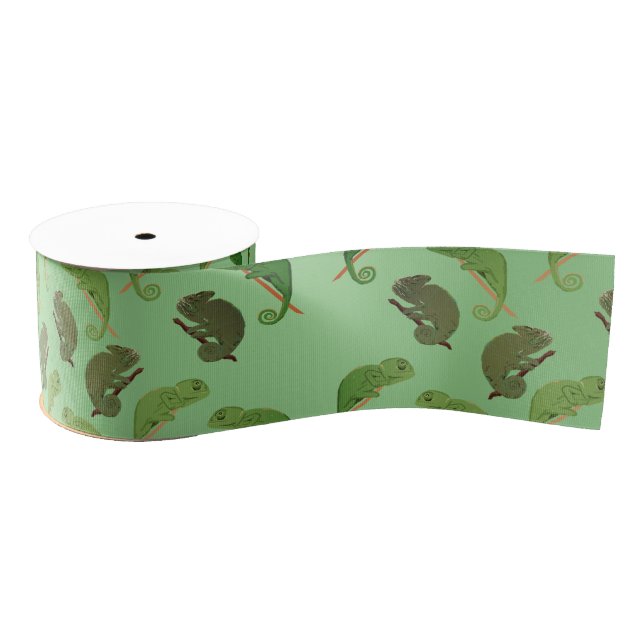 Green Chameleons Lizard Art  Grosgrain Ribbon (Spool)
