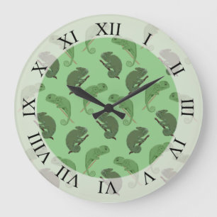 Green Chameleons Lizard Art Large Clock