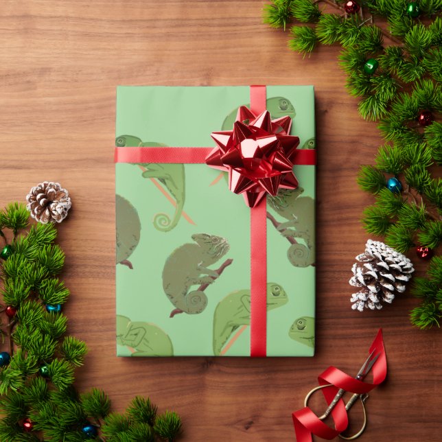 Green Chameleons Lizard Art  Wrapping Paper (Holiday Gift)