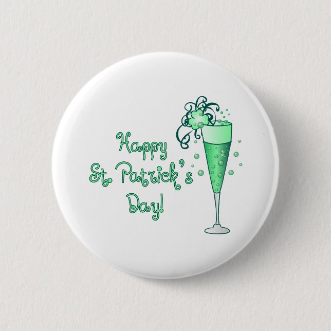 Green Champagne Pinback Button (Front)