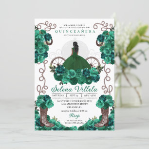 Green Charra Princess Cowgirl Boots Quinceañera Invitation