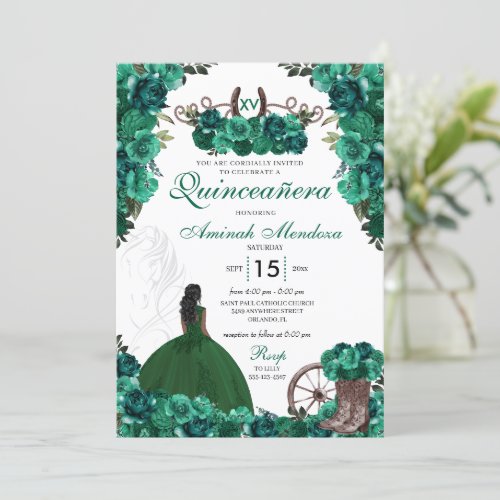 Green Charra Ranch  Horse Quinceaera Invitation