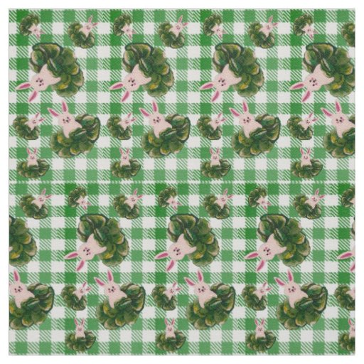 Green Check Bunnies Fabric